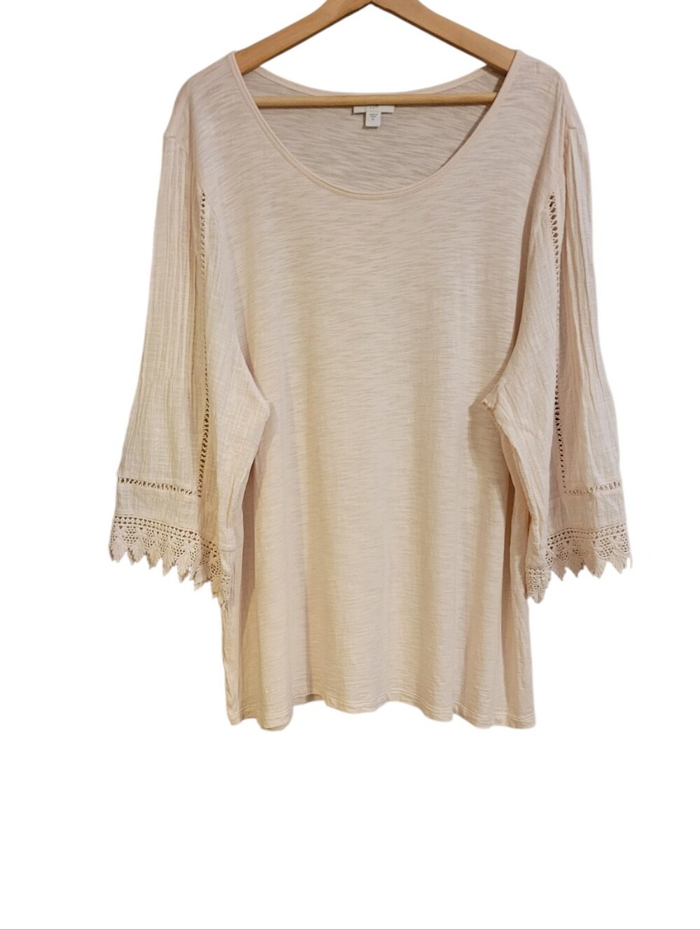 J Jill Pink Lace Trim Sleeves Pullover Shirt